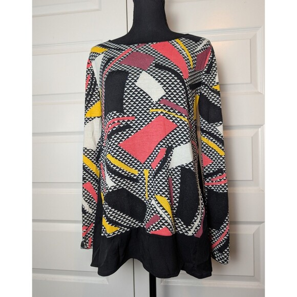 NWT Dana Buchman Size M Sweater Abstract Blocked Knit Modern Contemporary Bold - Picture 2 of 8